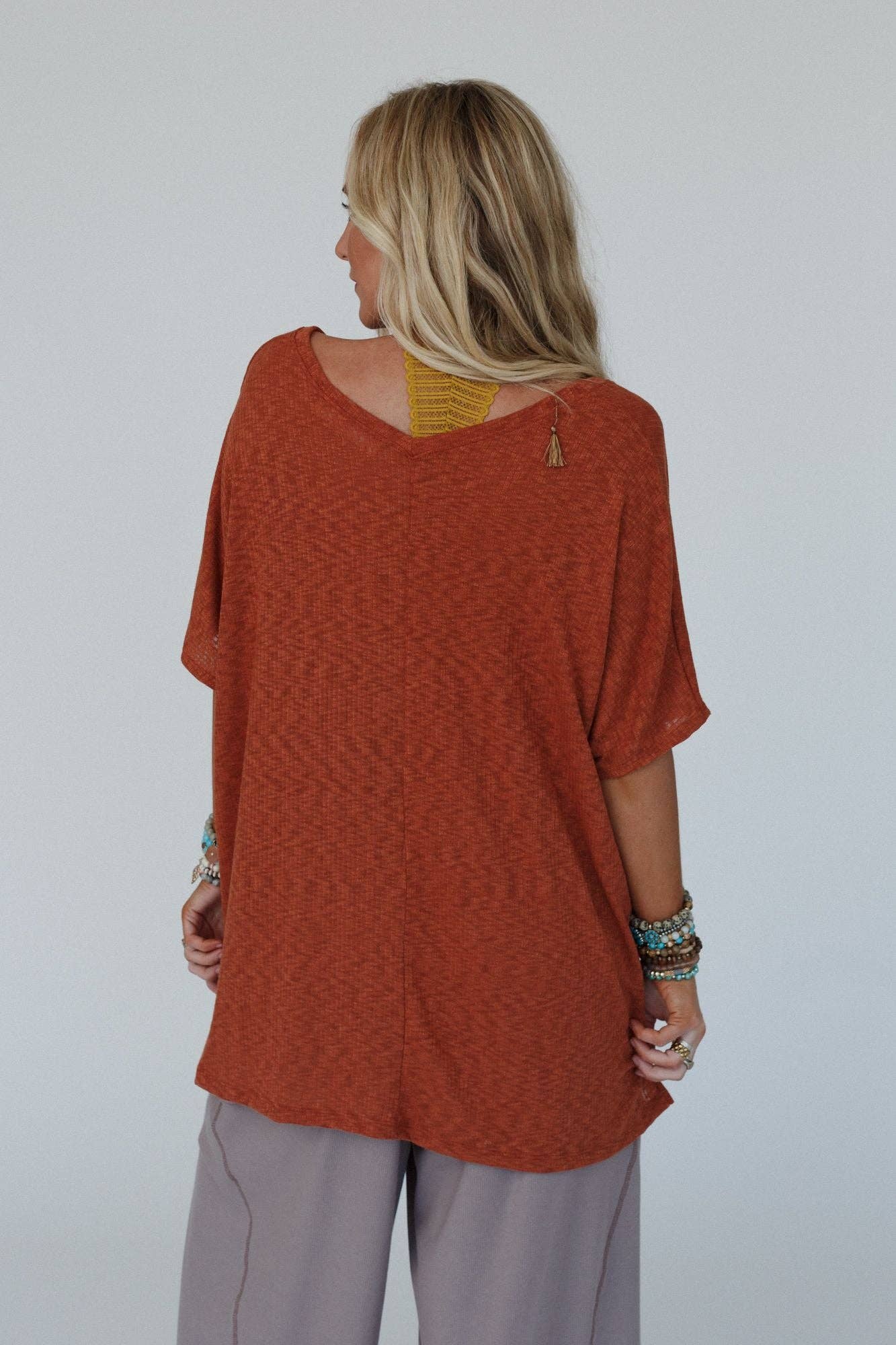 Warm Nights V Neck Top - Cayenne