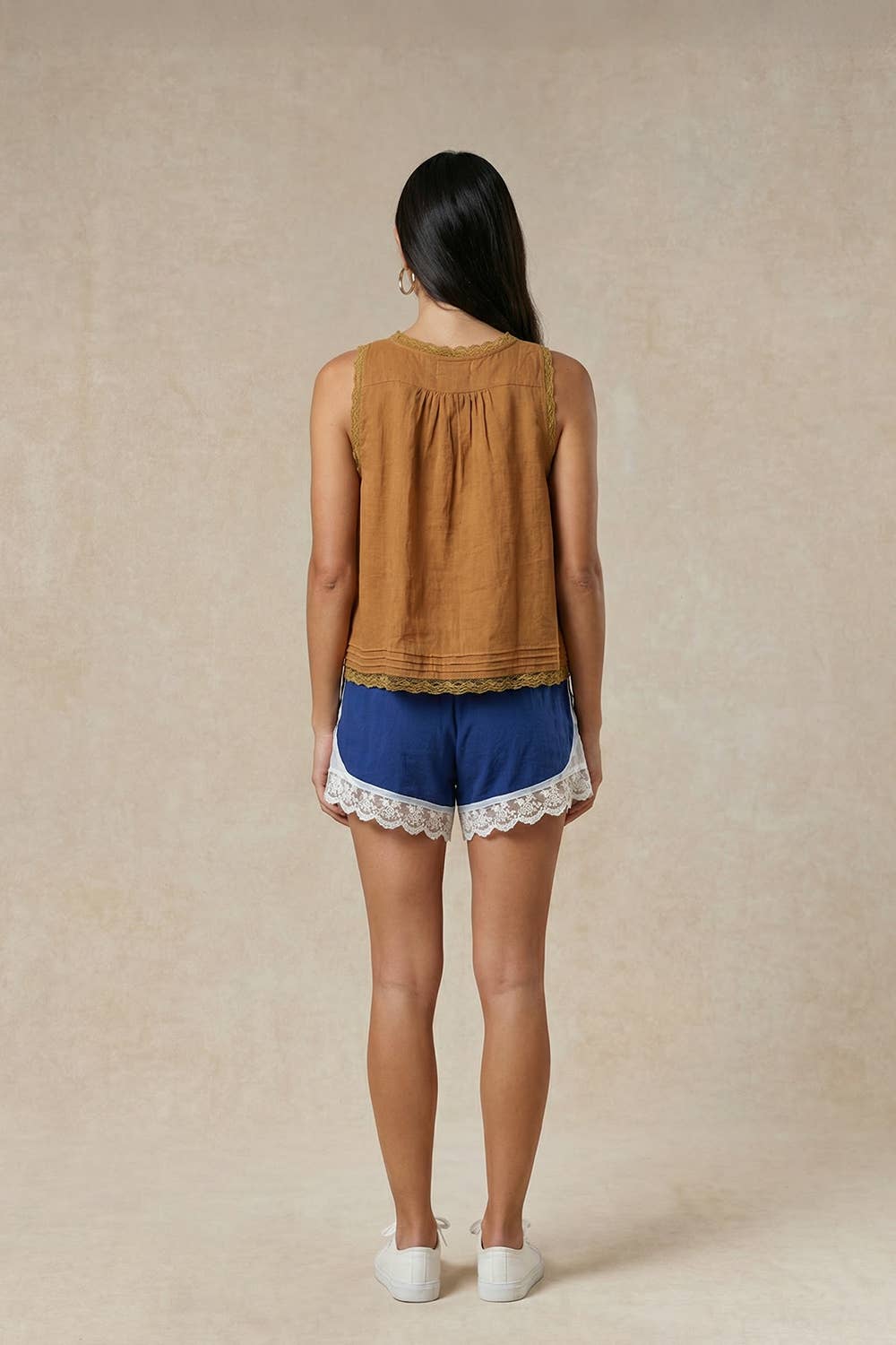 Bow Tie Front Lace Trimmed Tank Top