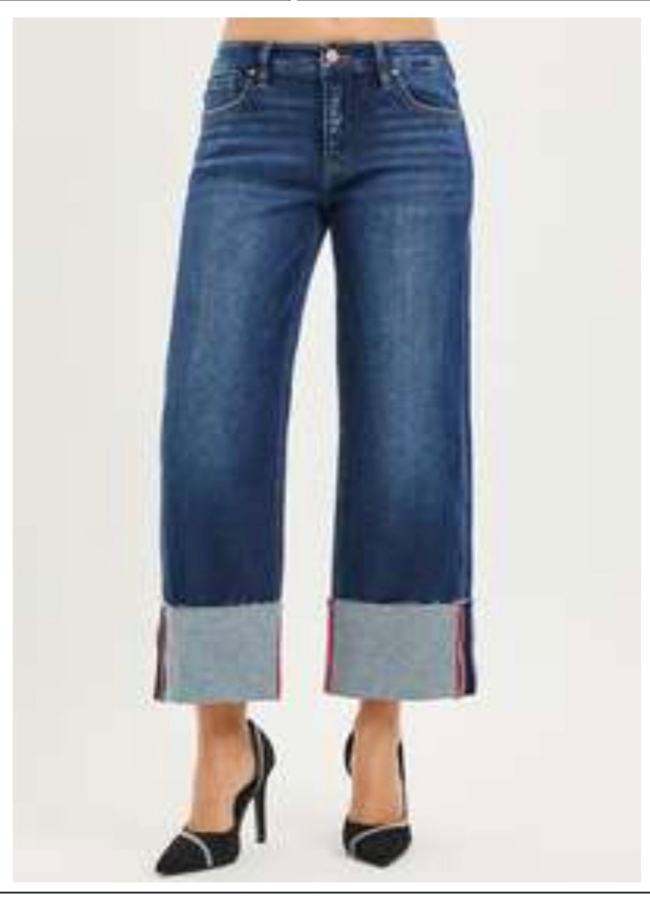 Tummy Control Mid Rise Cuffed Jeans Stretch