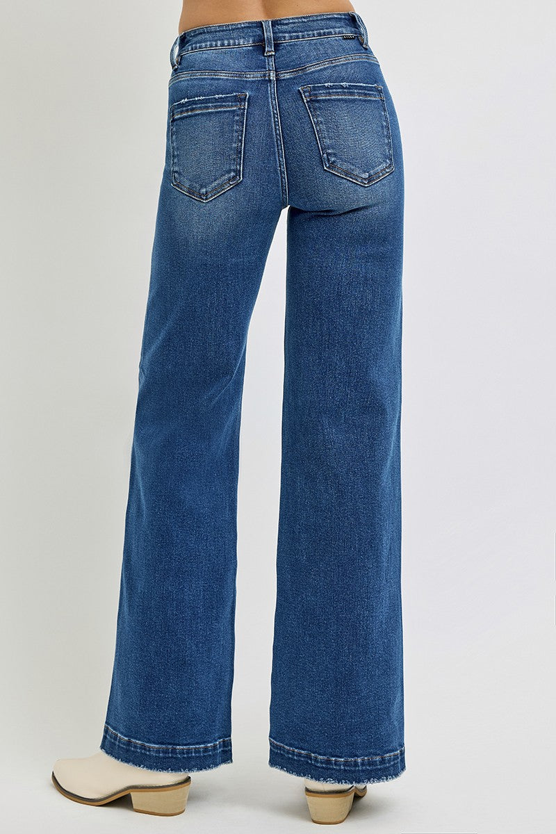 High Rise Wide Leg Slanted Pocket Jeans