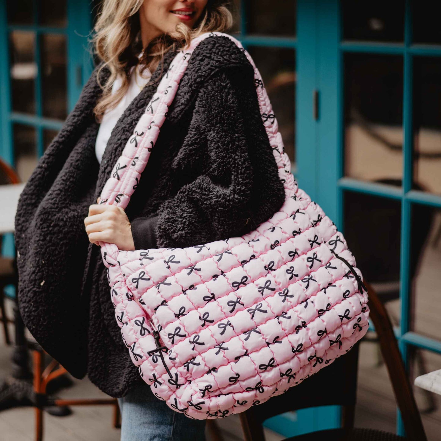 Pink Mini Coquette Bows All Over Oversized Puffer Tote Bag