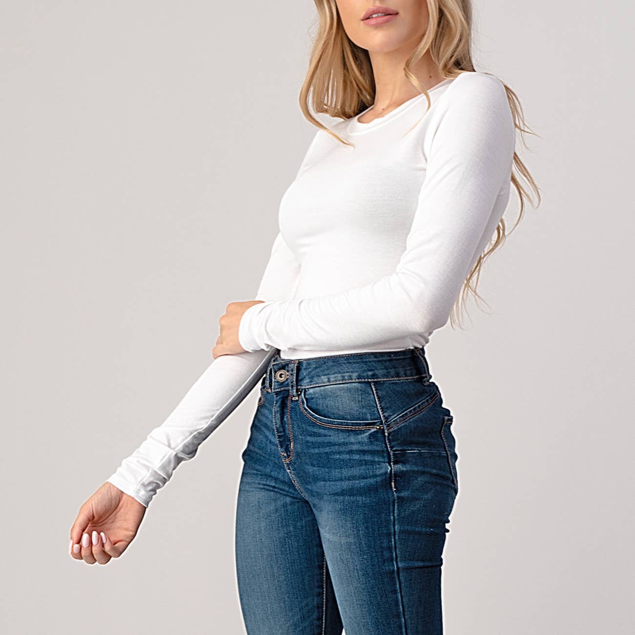 Round Neck Long Sleeve Fitted T-Shirt, 2564