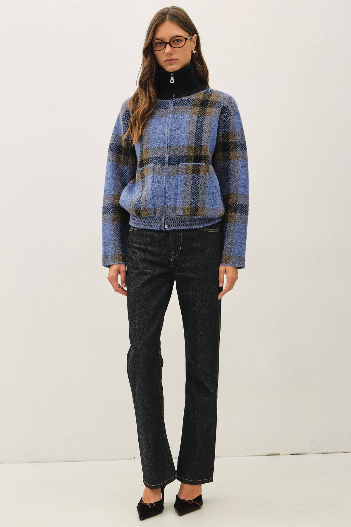 PLAID ZIP UP SWEATER JACKET
