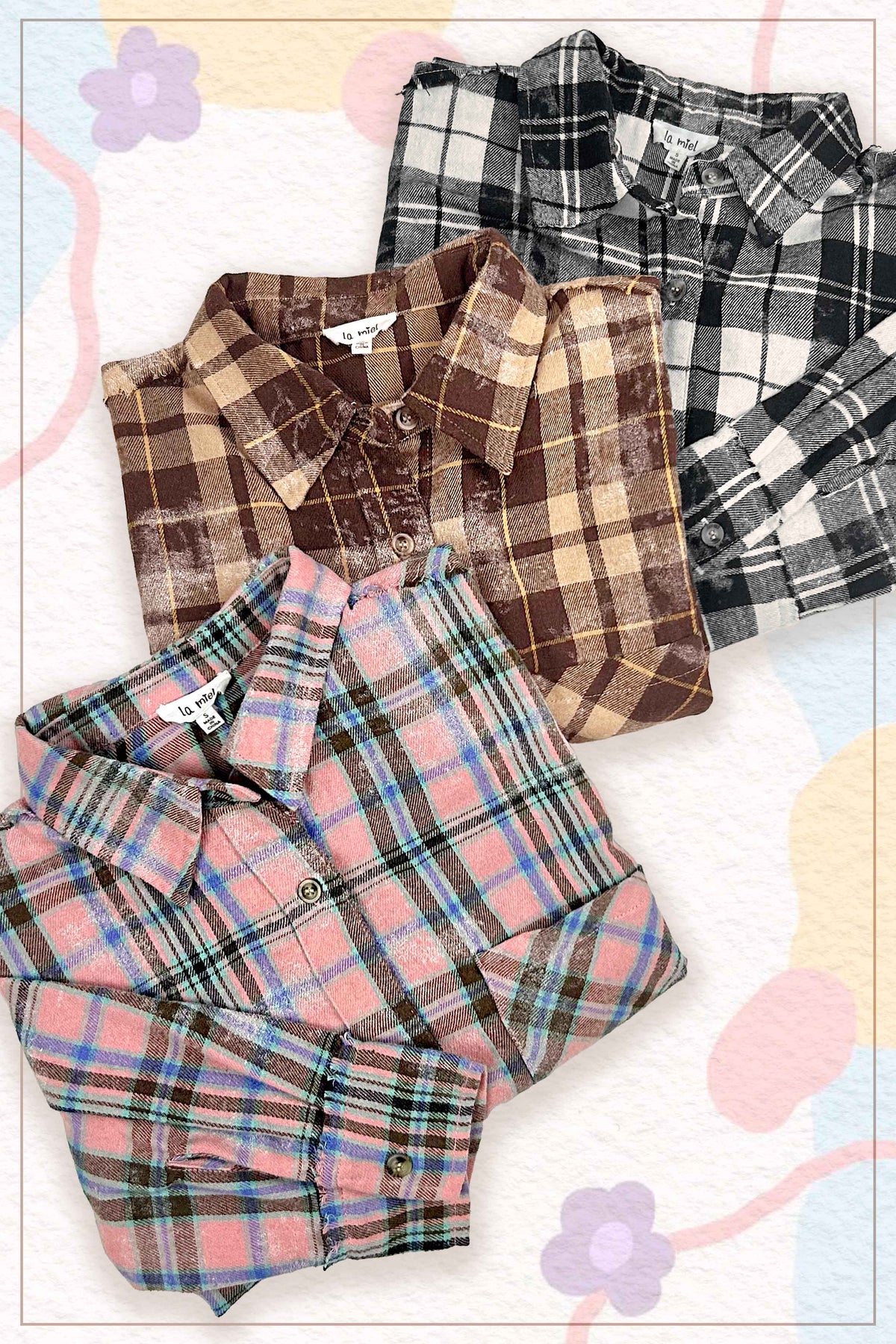 Plaid Acid Washed Cut Edge Button Down Shirt Fall
