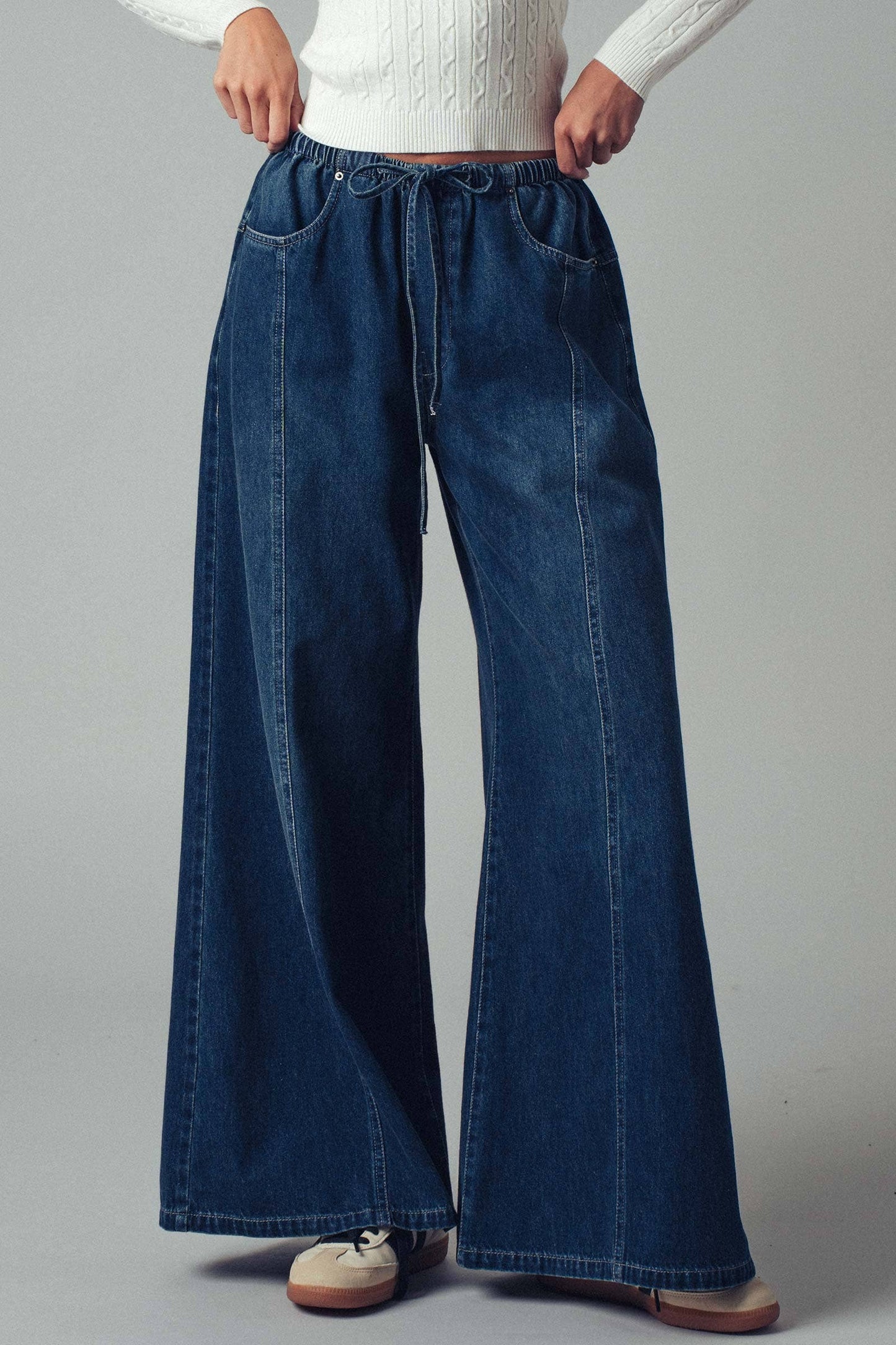 Relaxed Wide Leg Drawstring Western Pants