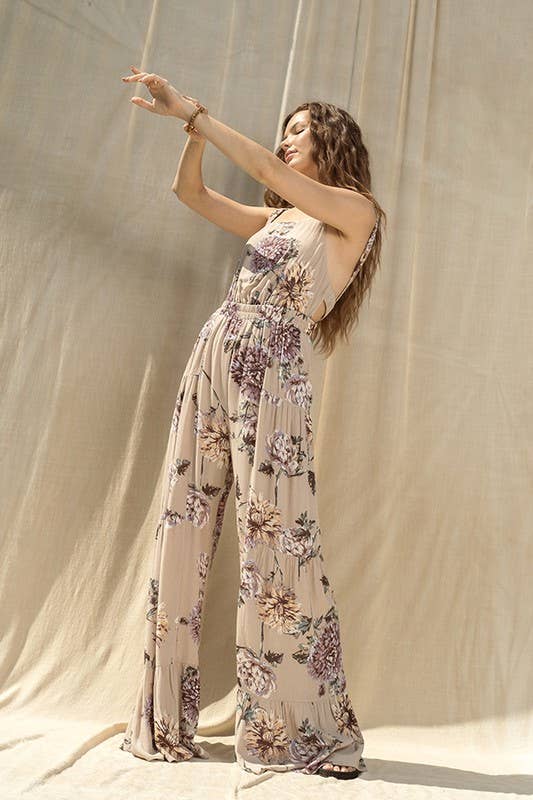 Floral Print Wide Leg Jumpsuit