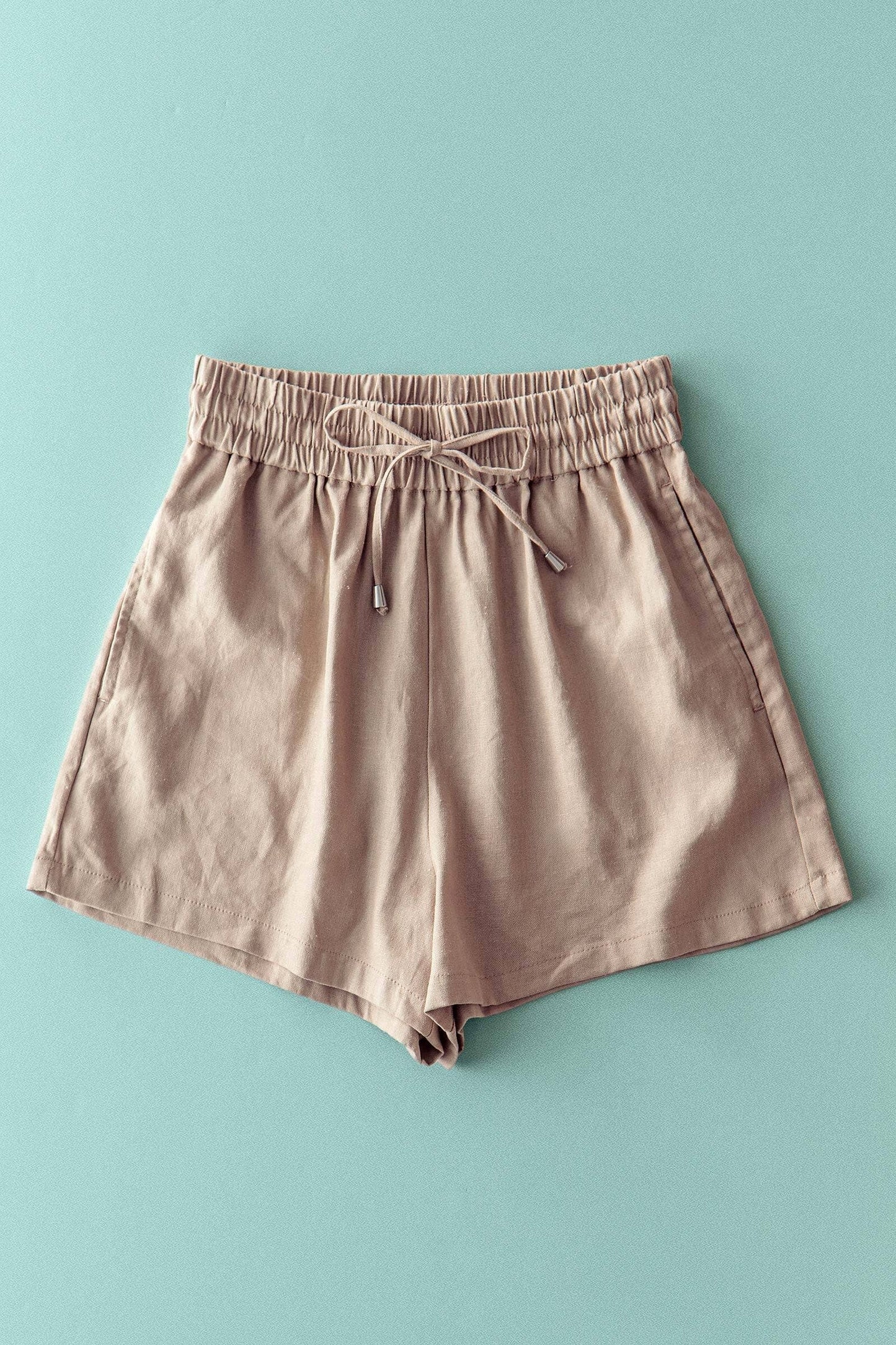 Linen Blend Elastic Waist Drawstring Shorts
