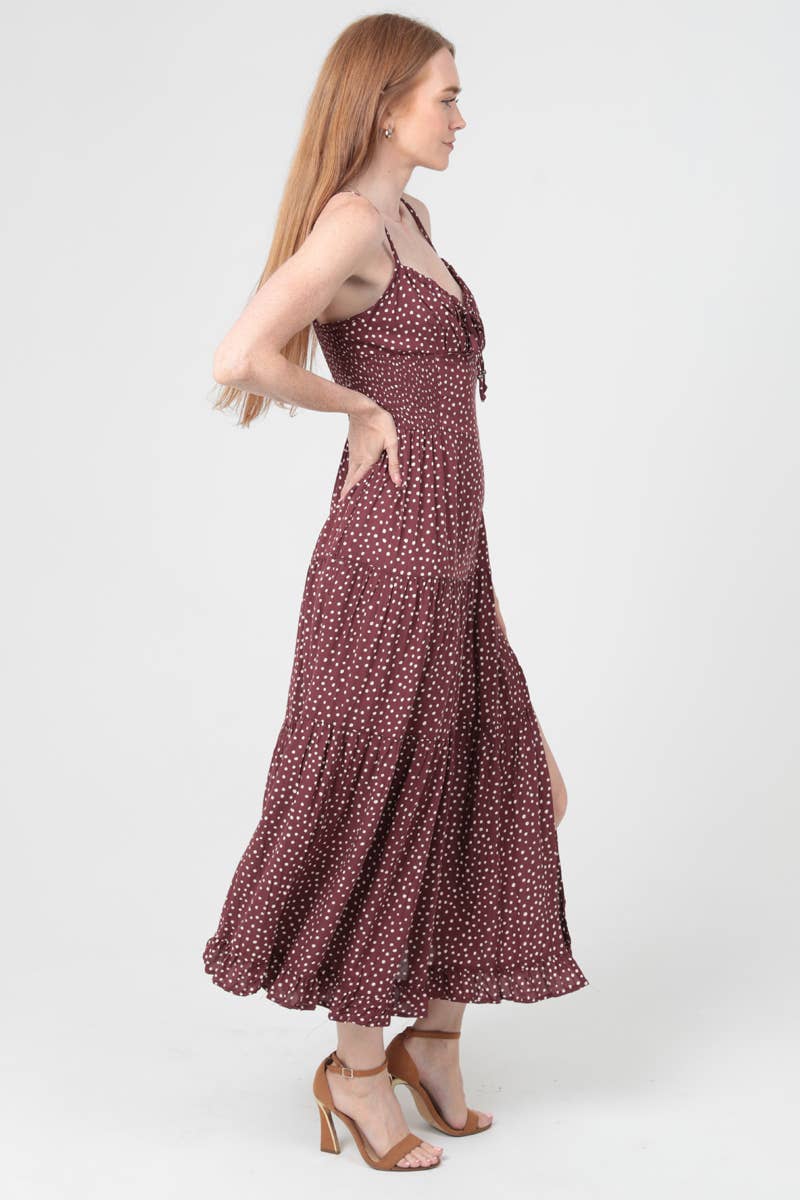 POLKA DOT SIDE SLIT MAXI DRESS