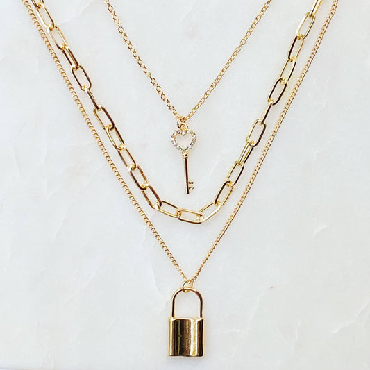 Layered Locket & Key Necklace