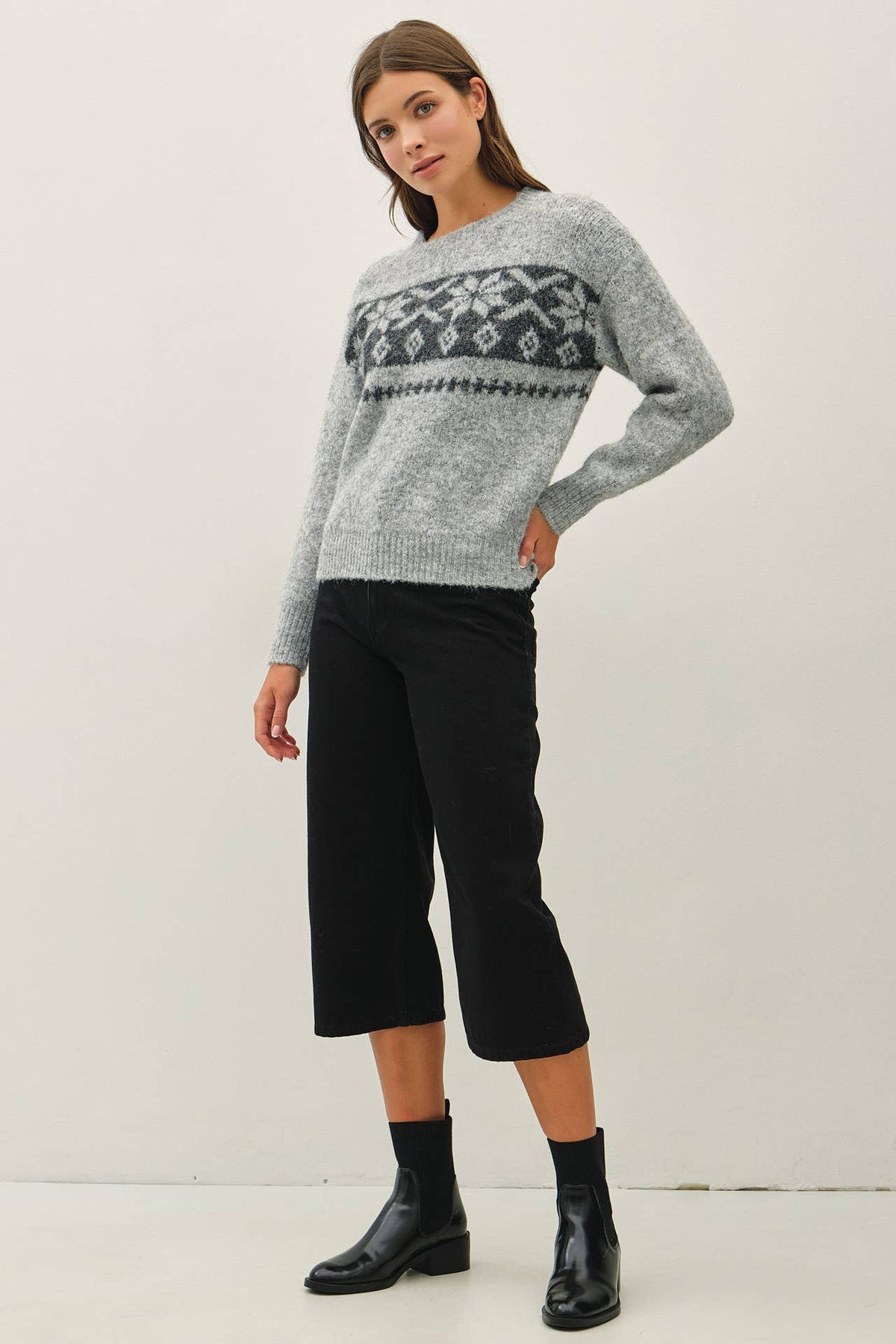 FLORAL FAIR ISLE CREW NECK SWEATER