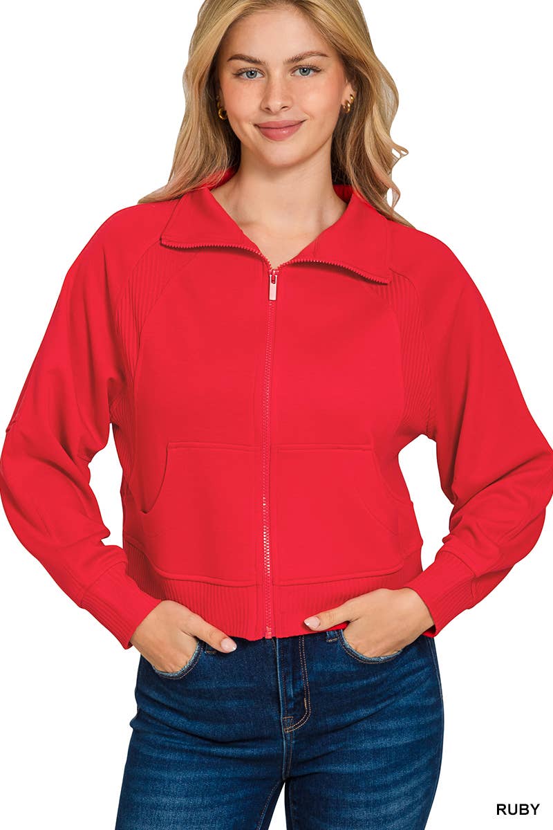 Soft Scuba Full Zip Jacket w/ Pockets SI-26808 Zenana