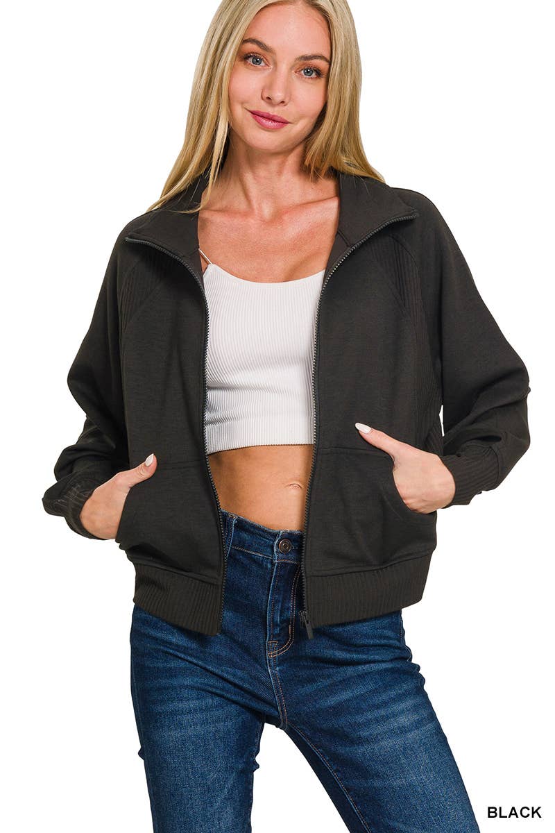 Soft Scuba Full Zip Jacket w/ Pockets SI-26808 Zenana