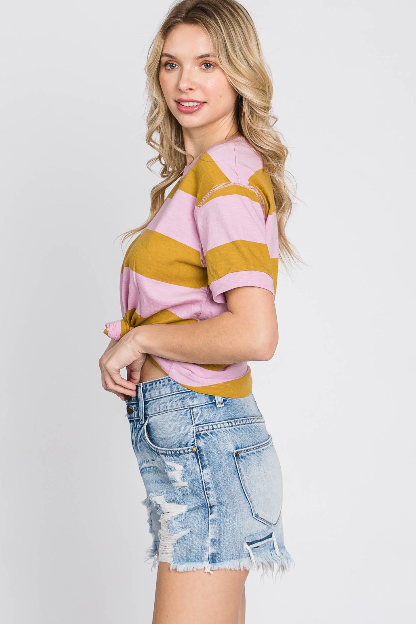 P443RMX-MD SUPER HIGH RISE RIGID PATCHED MOM SHORTS