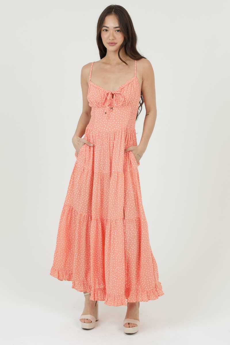 POLKA DOT SIDE SLIT MAXI DRESS