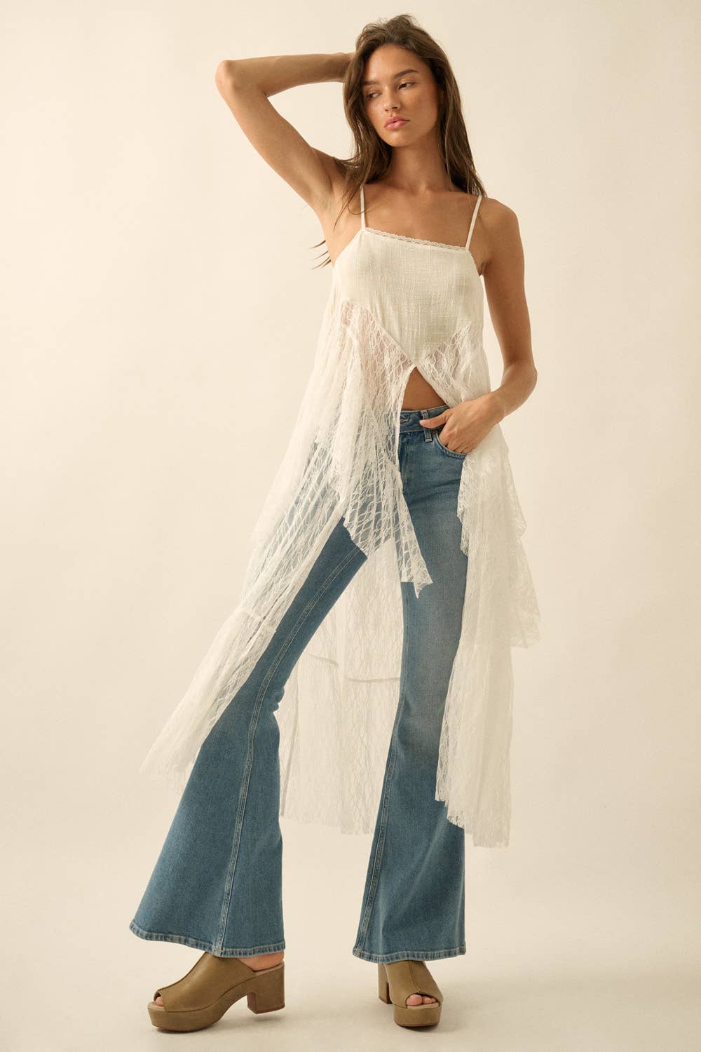 Ruffled Lace Flyaway Maxi Cami Top