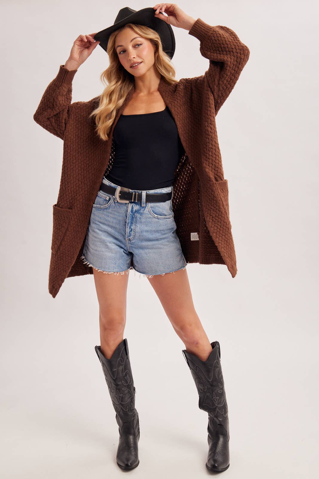 BASKET WEAVE LONGLINE CARDIGAN