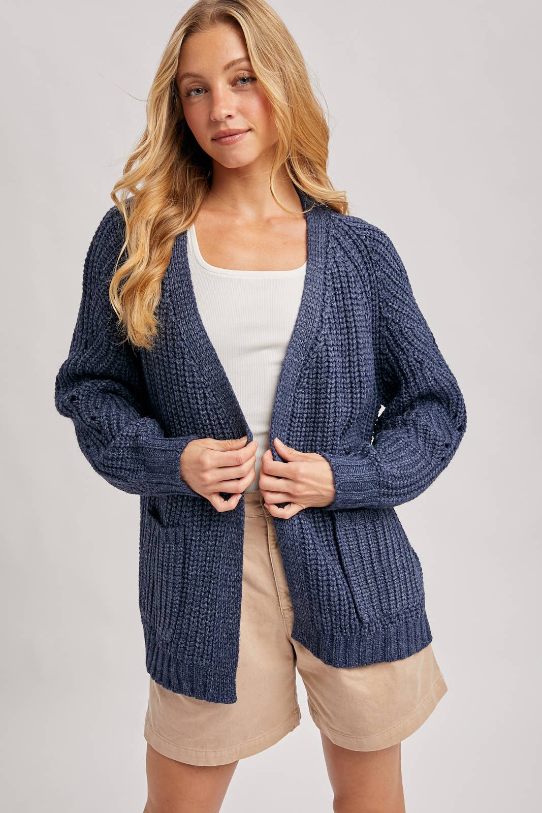 CHUNKY POINTELLE OPEN FRONT CARDIGAN