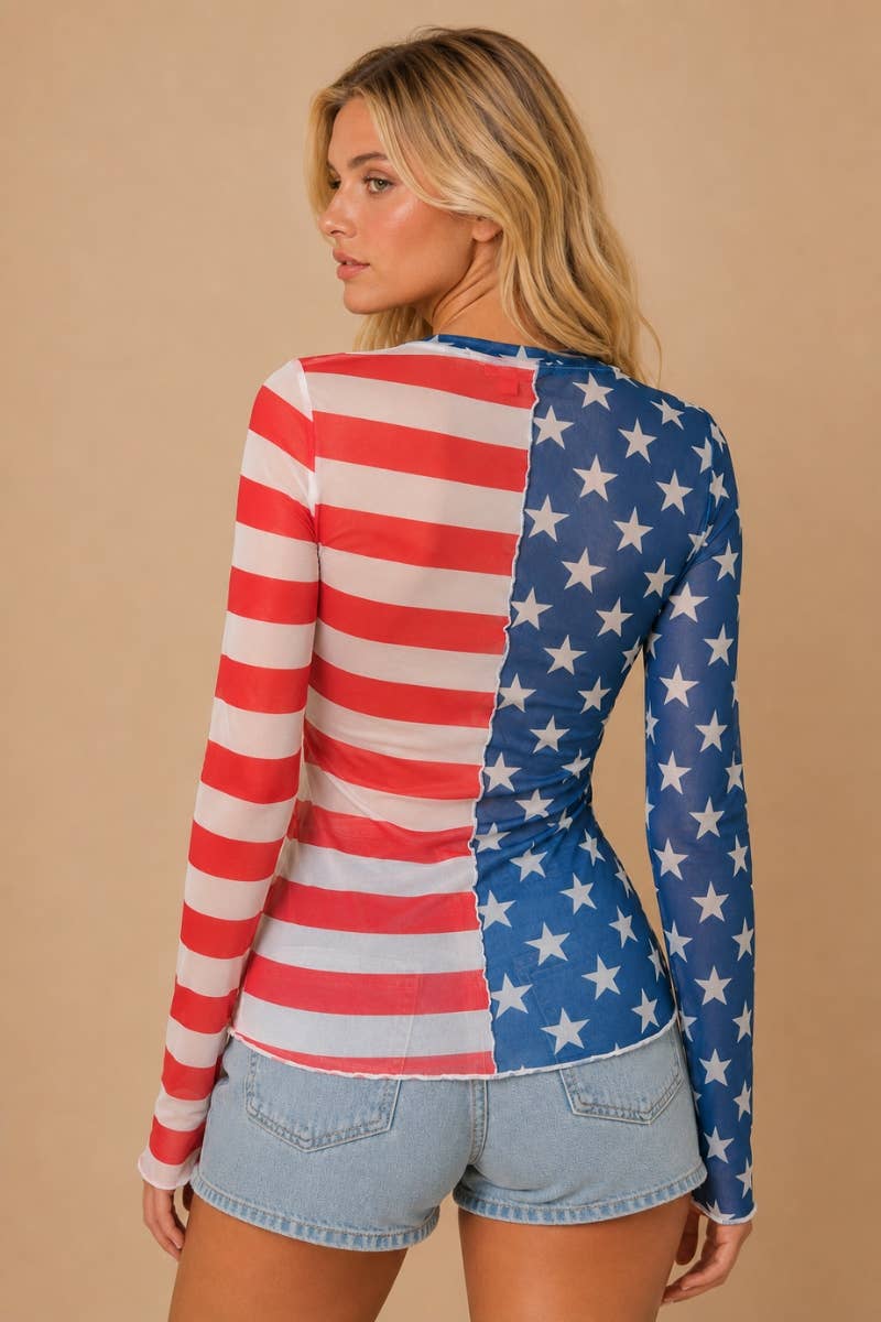 COLORBLOCK MESH LONG SLEEVE TOP