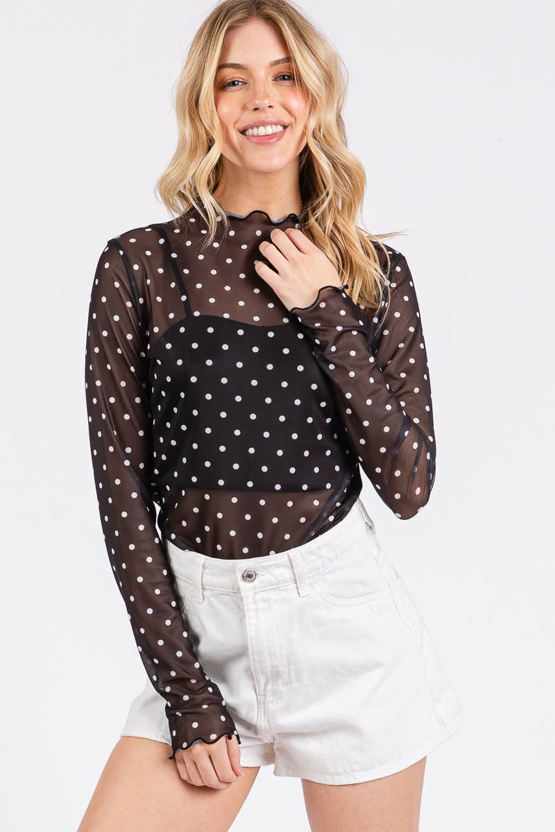 Polka Dot mesh Long Sleeve Top