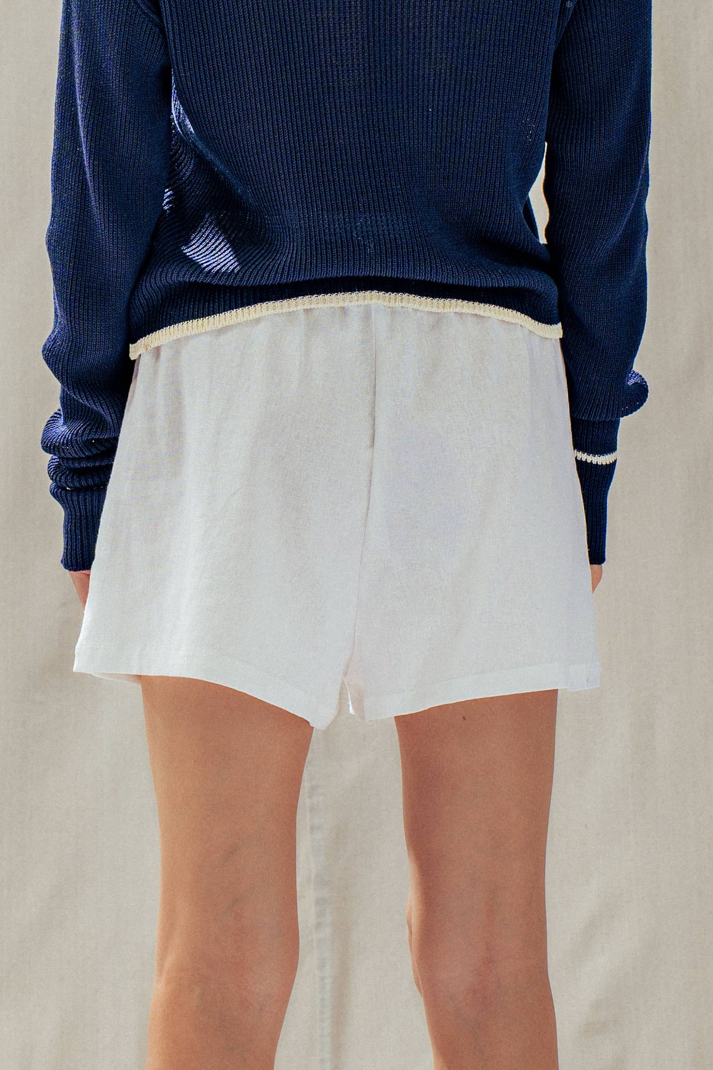 Linen Blend Elastic Waist Drawstring Shorts