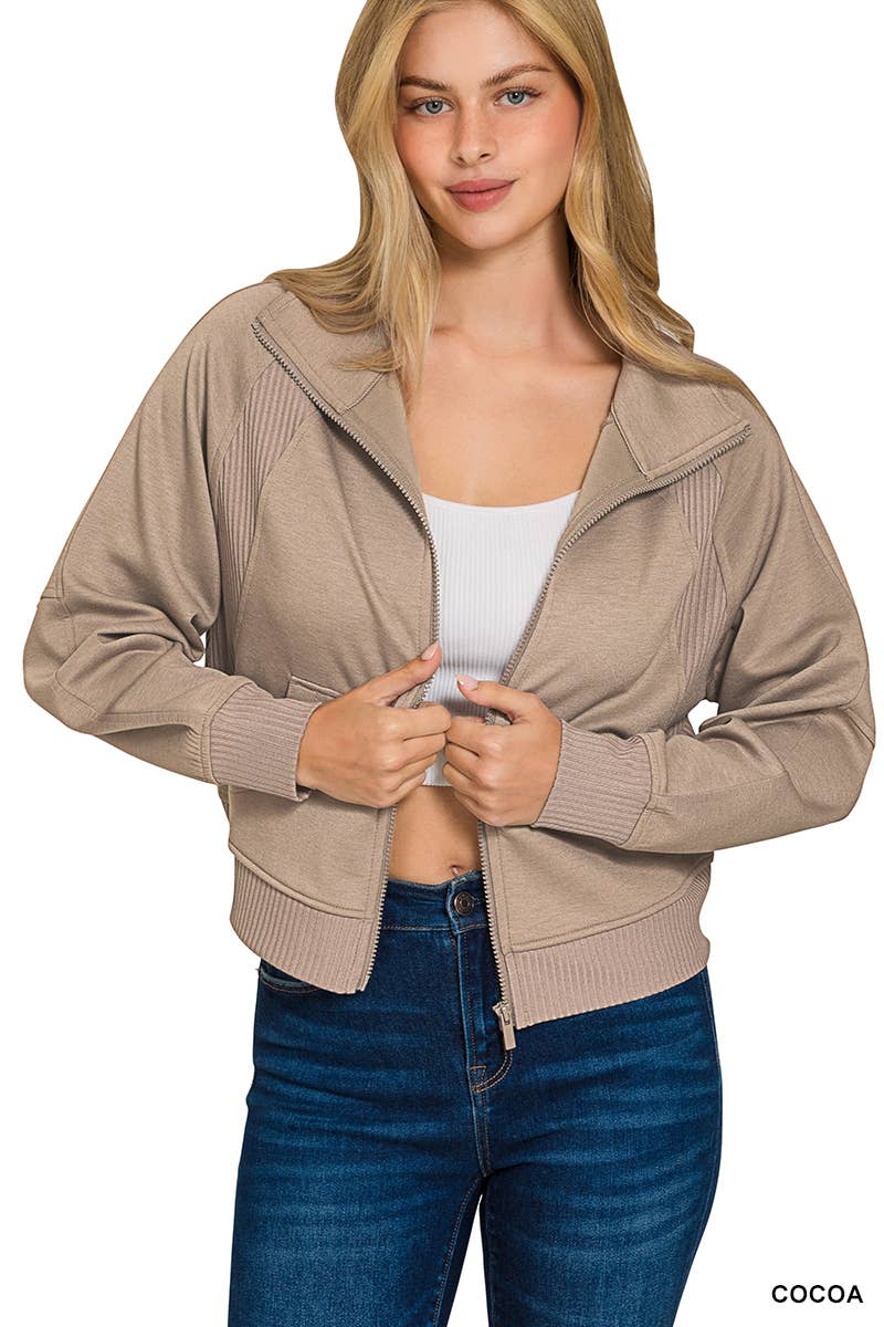 Soft Scuba Full Zip Jacket w/ Pockets SI-26808 Zenana