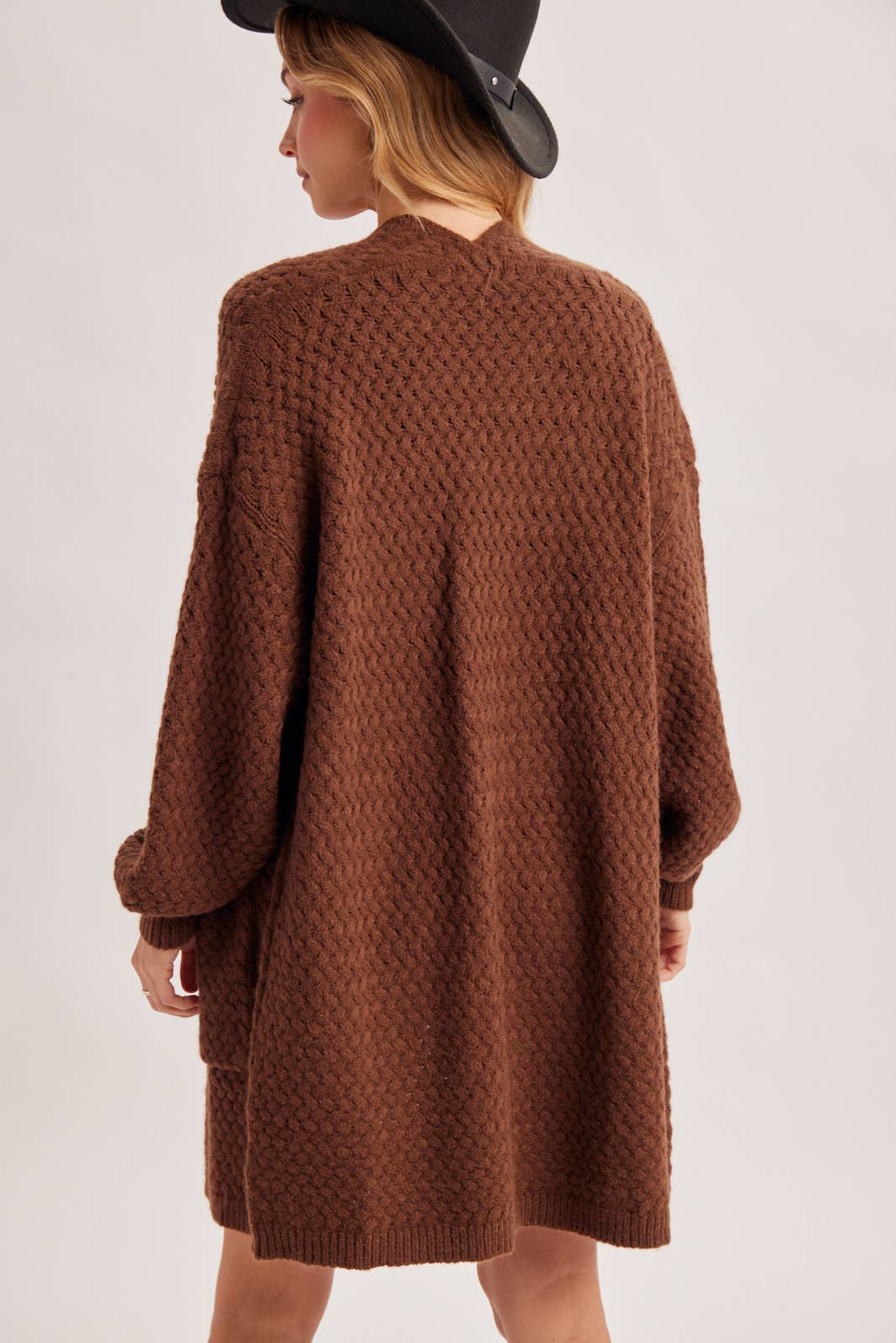 BASKET WEAVE LONGLINE CARDIGAN