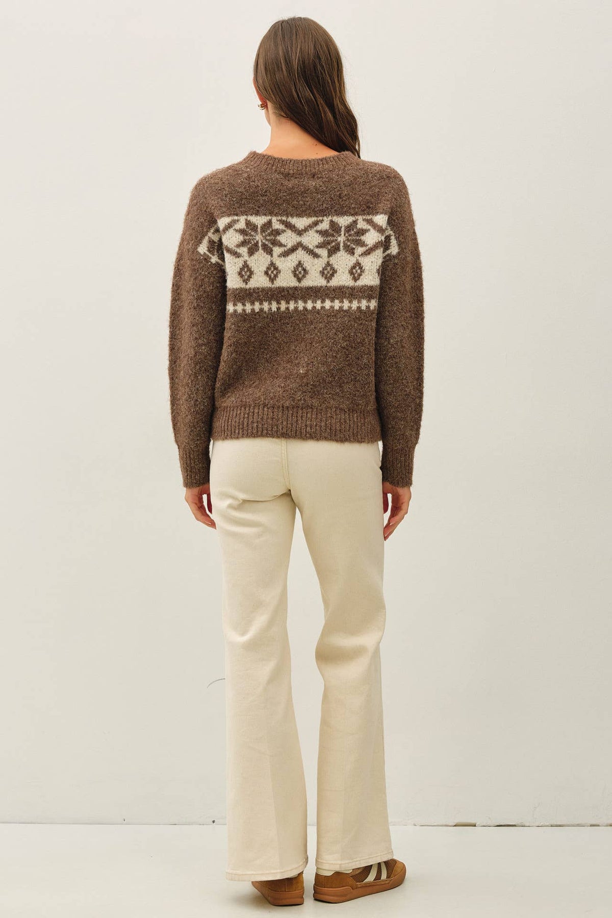 FLORAL FAIR ISLE CREW NECK SWEATER