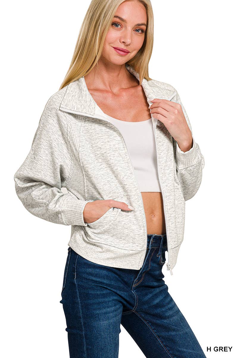 Soft Scuba Full Zip Jacket w/ Pockets SI-26808 Zenana