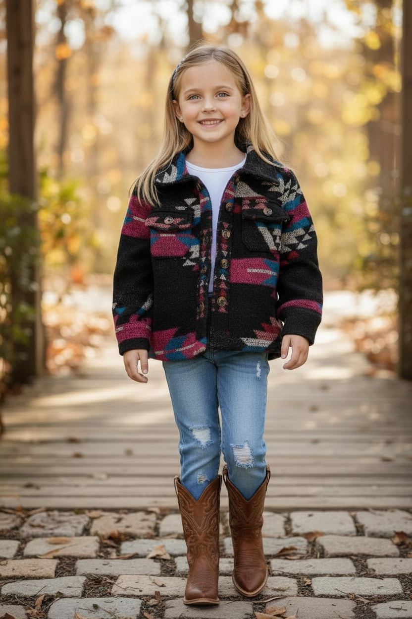Geometric printed girls shacket