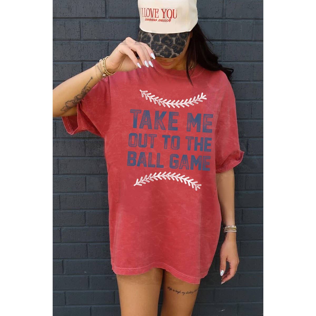 TAKE ME OUT TO THE BALL GAME OVERSIZED MINERAL GRAPHIC TEE