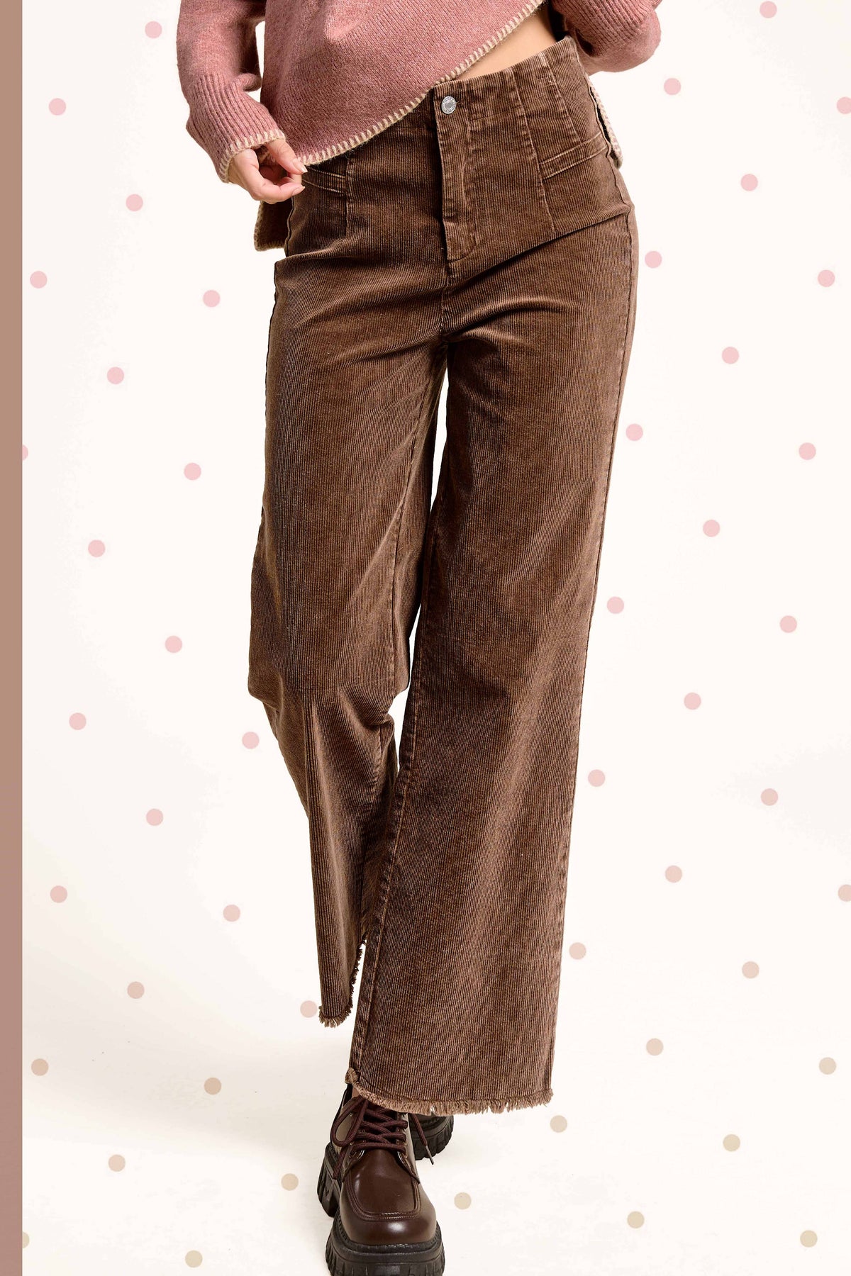 Mineral Washed High Waisted Wide Leg Corduroy Pants
