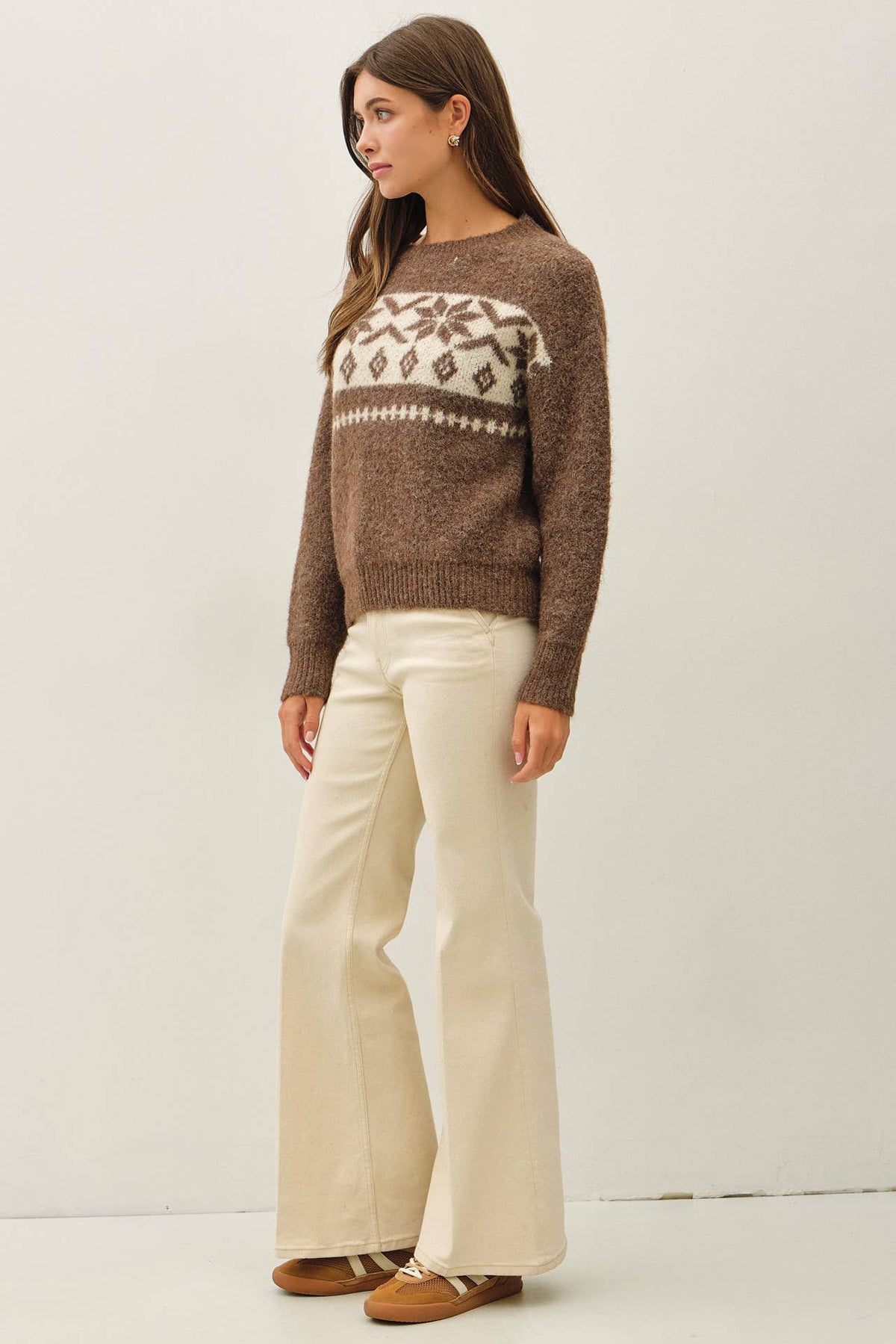 FLORAL FAIR ISLE CREW NECK SWEATER