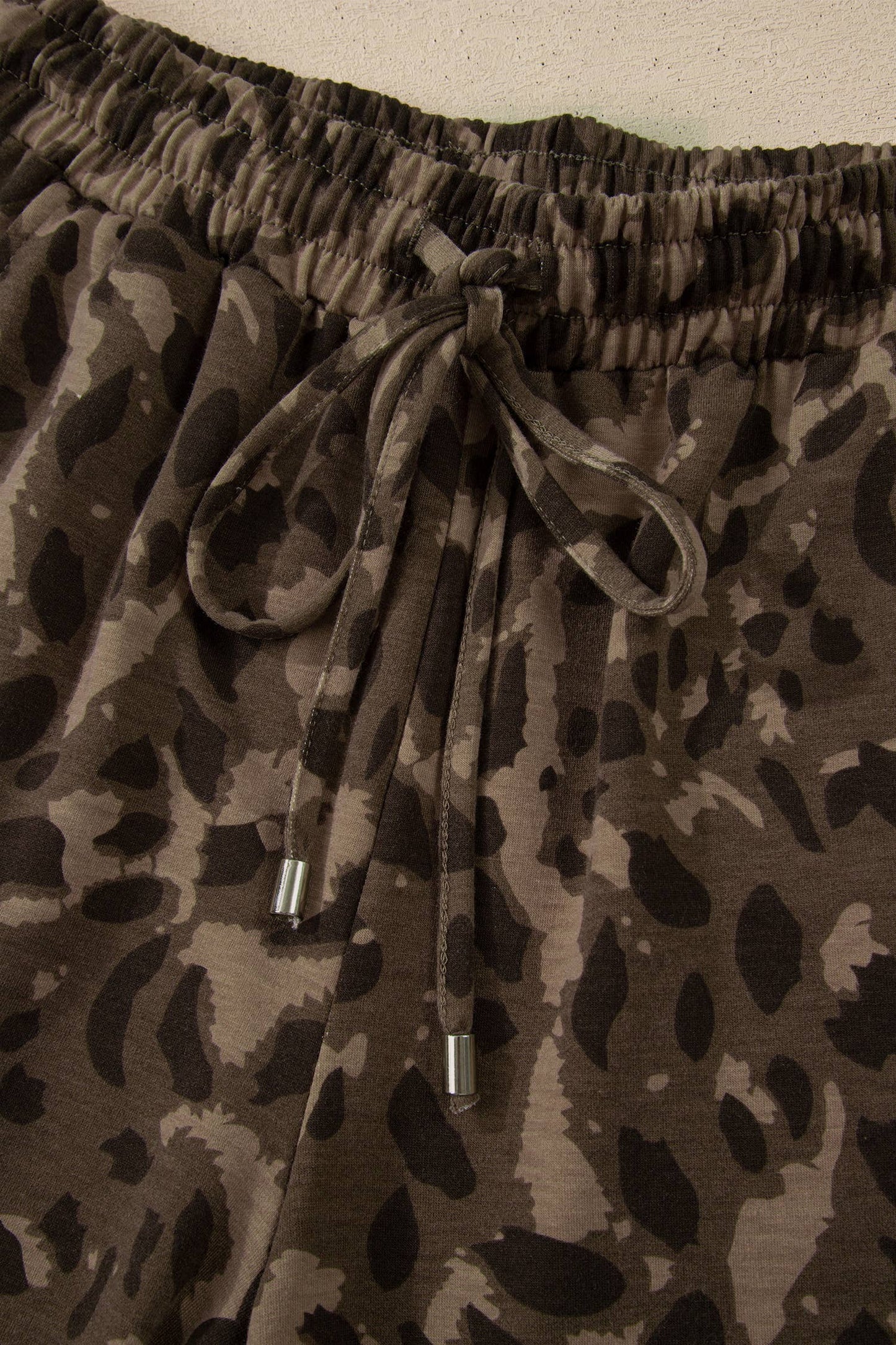 Leopard Raw Seam Patched Pullover Drawstring Loose Pant Set