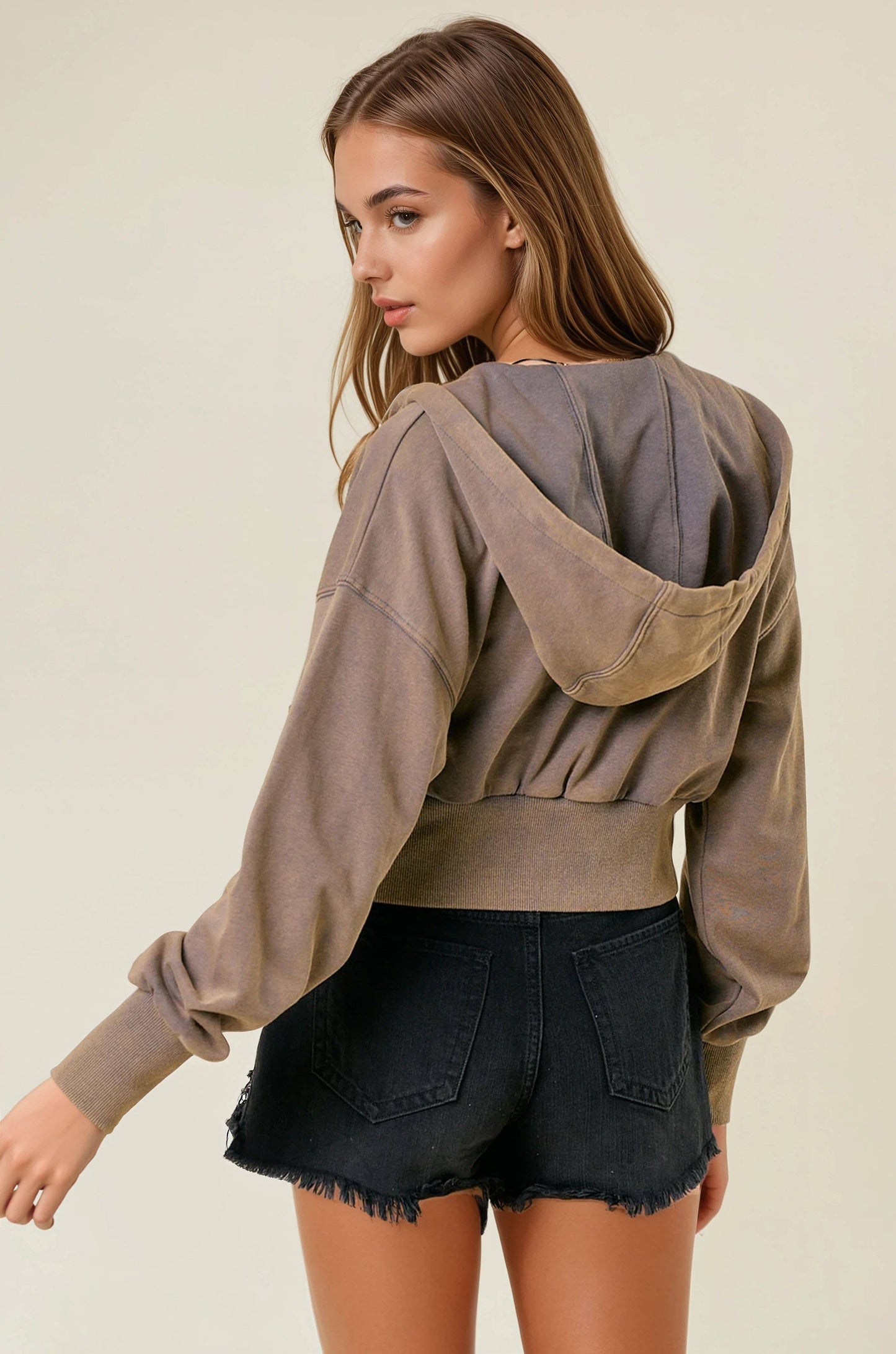 Vintage Washed Zip-Up Hoodie With Front Pockets - 10610J