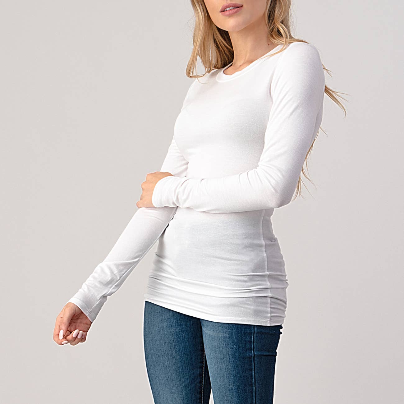 Round Neck Long Sleeve Fitted T-Shirt, 2564