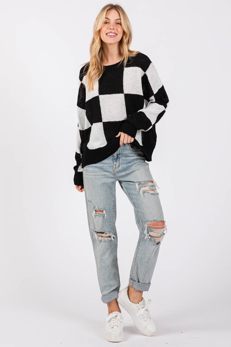 CHECKER SWEATER TOP