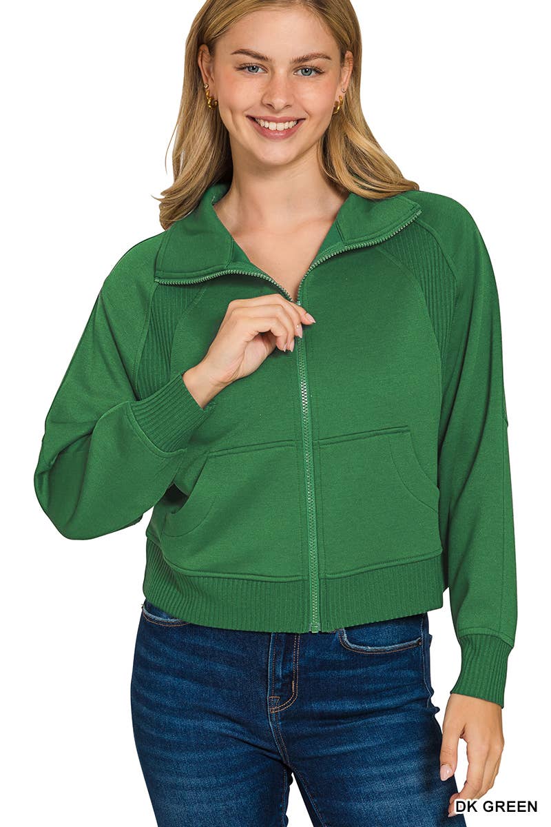 Soft Scuba Full Zip Jacket w/ Pockets SI-26808 Zenana