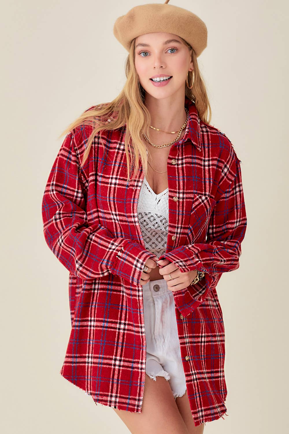 Mineral Washed Button-Down Soft Fabric Plaid Shirts