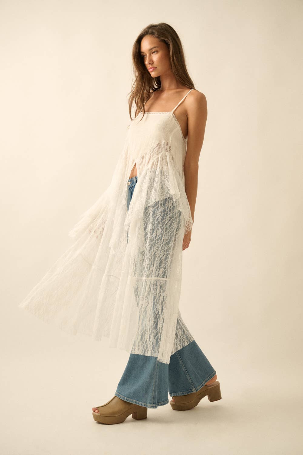 Ruffled Lace Flyaway Maxi Cami Top