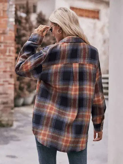 Women’s Caramel Plaid Oversized Flannel Button Down Shirt