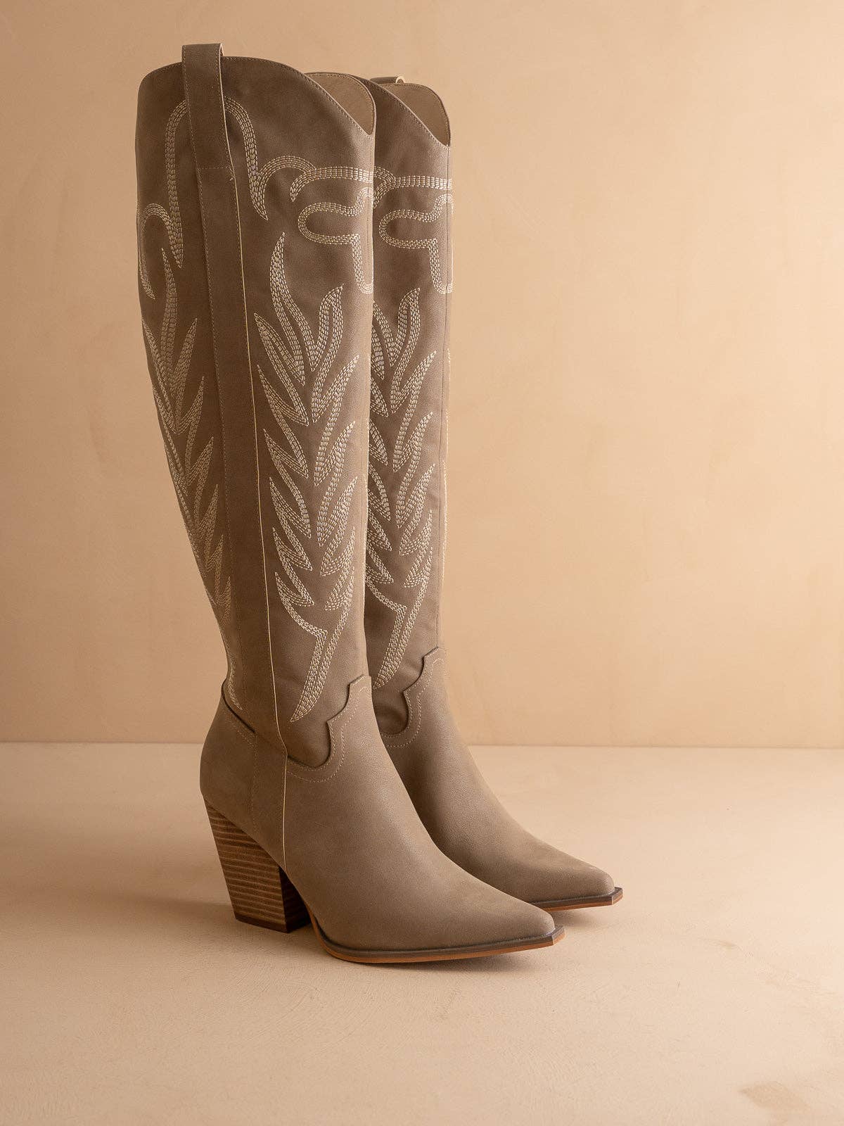 Dark Taupe Knee High Embroidered Cowboy Boot