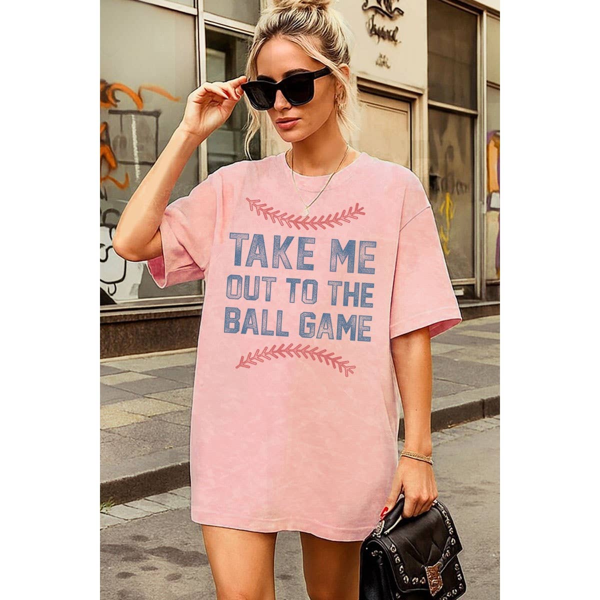 TAKE ME OUT TO THE BALL GAME OVERSIZED MINERAL GRAPHIC TEE