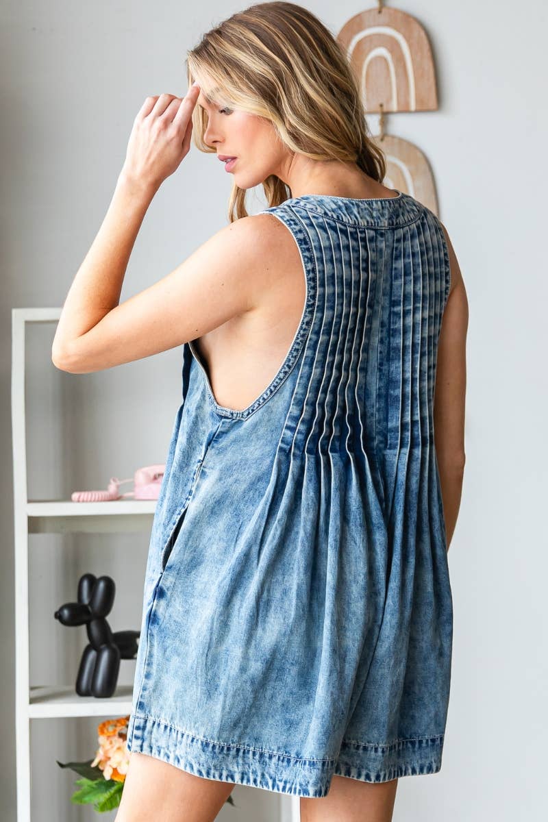 Pink Denim Romper