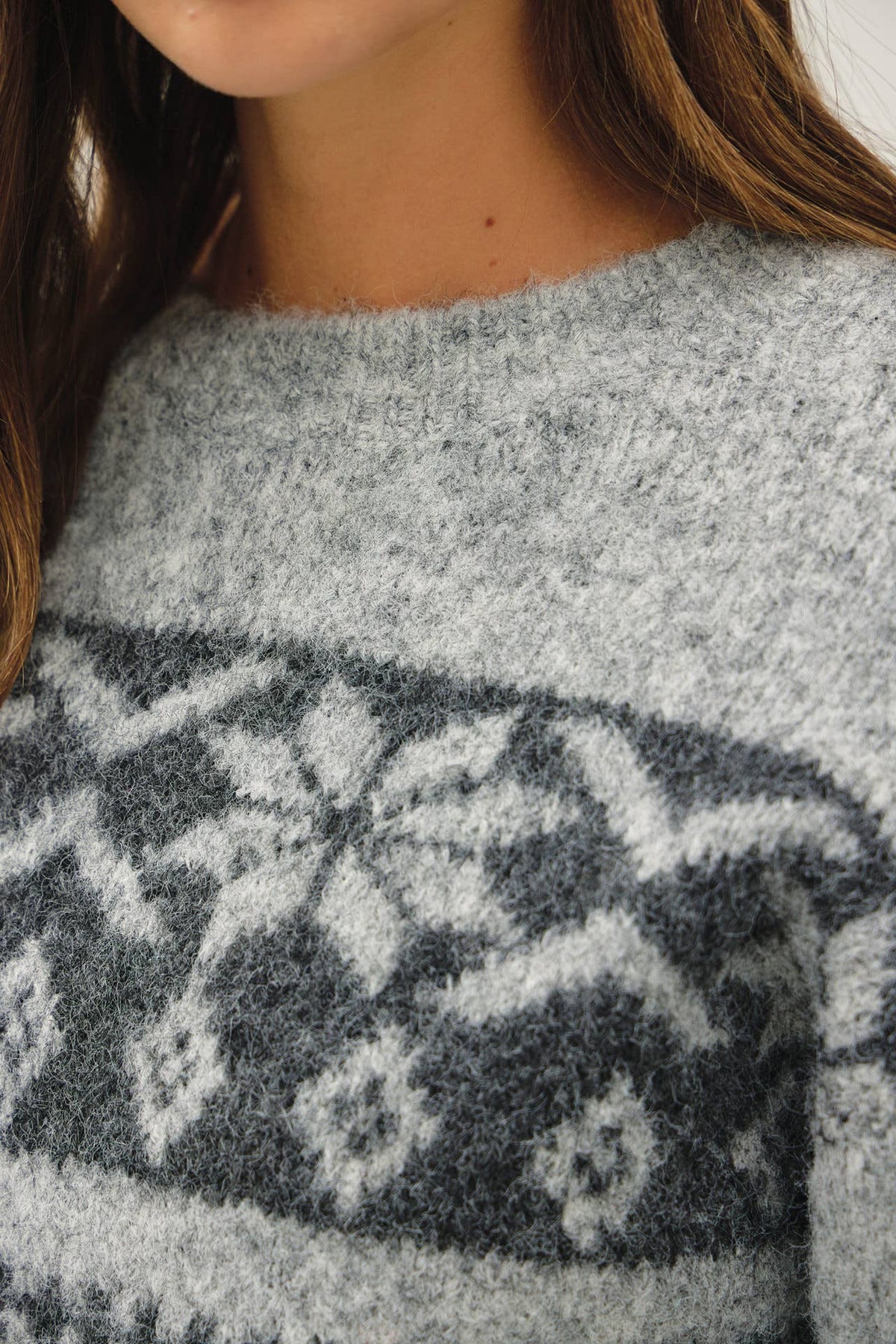 FLORAL FAIR ISLE CREW NECK SWEATER