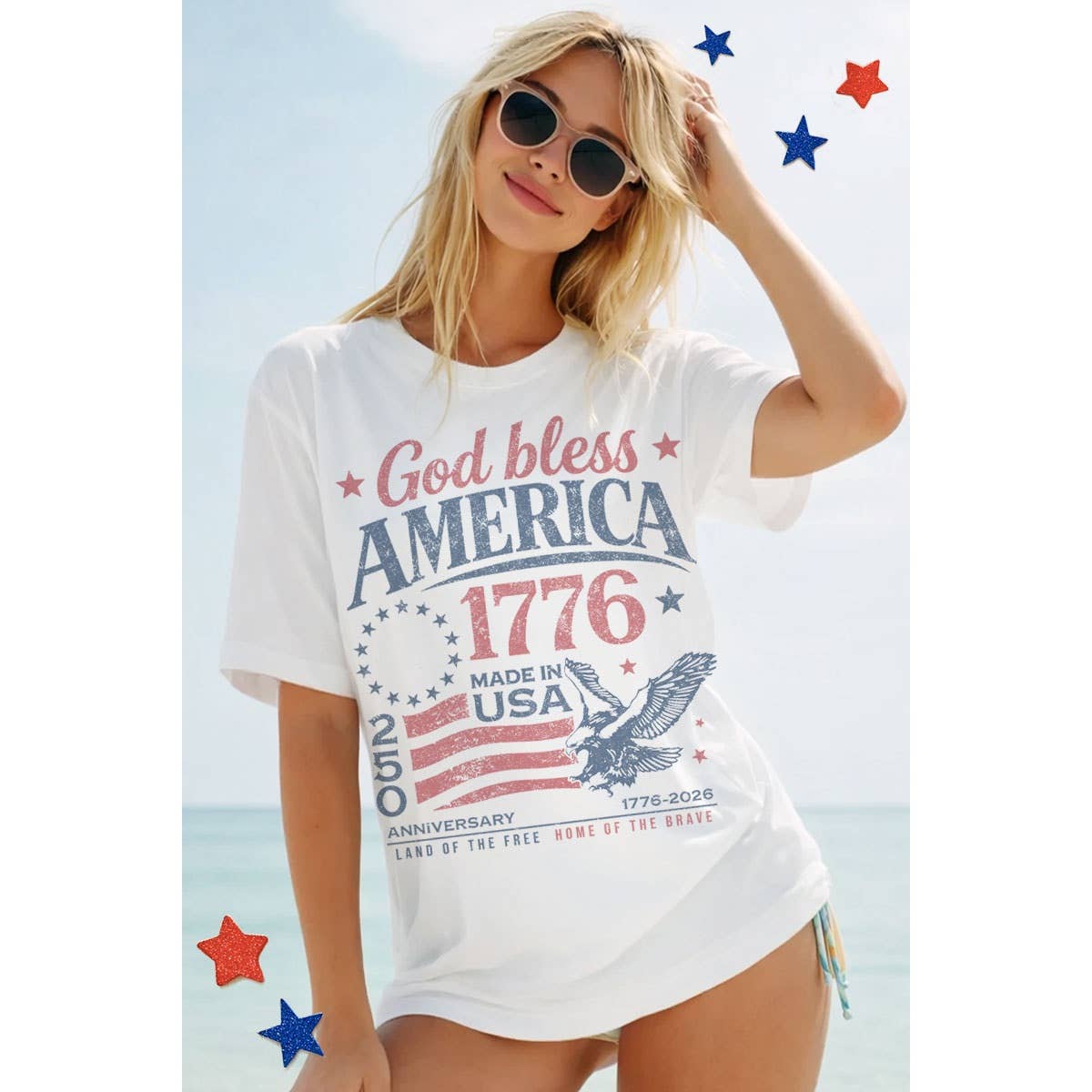 GOD BLESS AMERICA 1776 OVERSIZED MINERAL GRAPHIC TEE