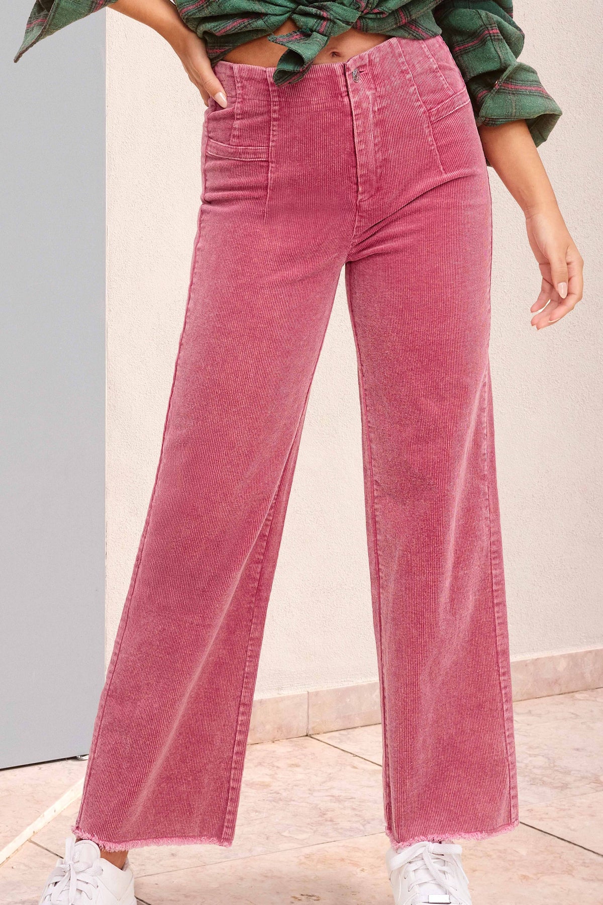 Mineral Washed High Waisted Wide Leg Corduroy Pants