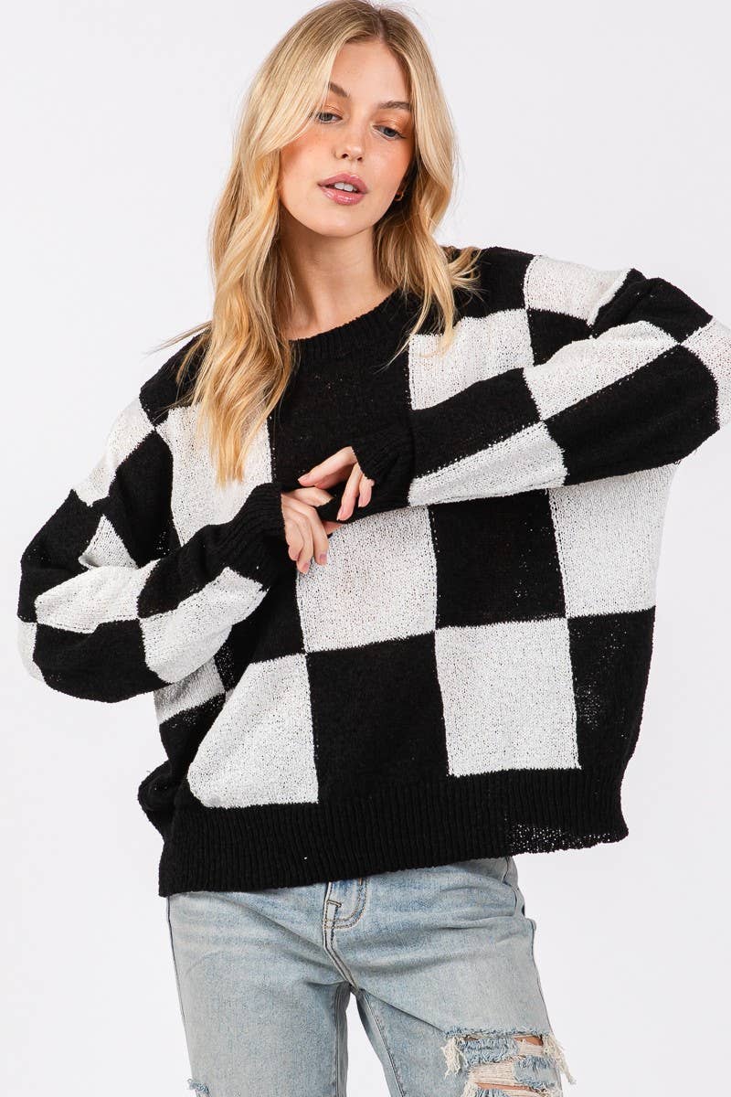 CHECKER SWEATER TOP