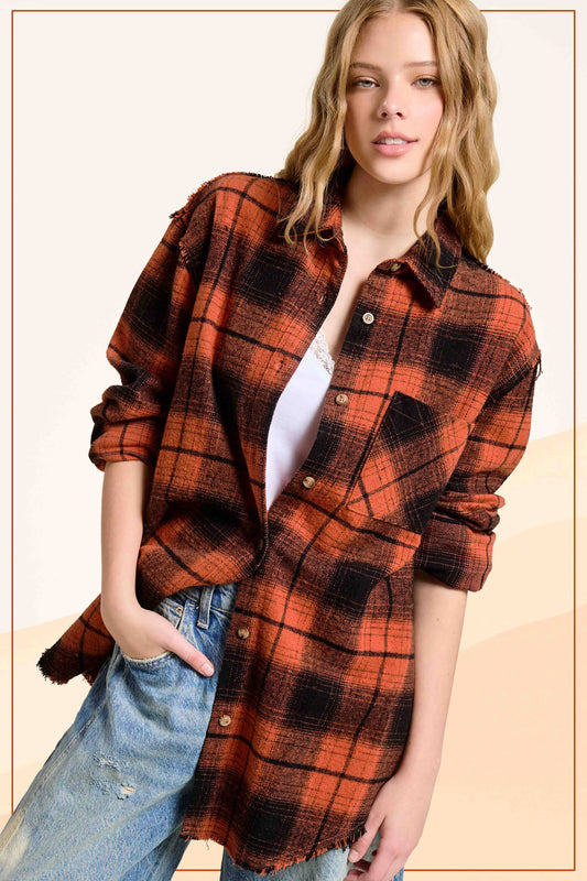 Mineral Washed Button-Down Soft Fabric Plaid Shirts