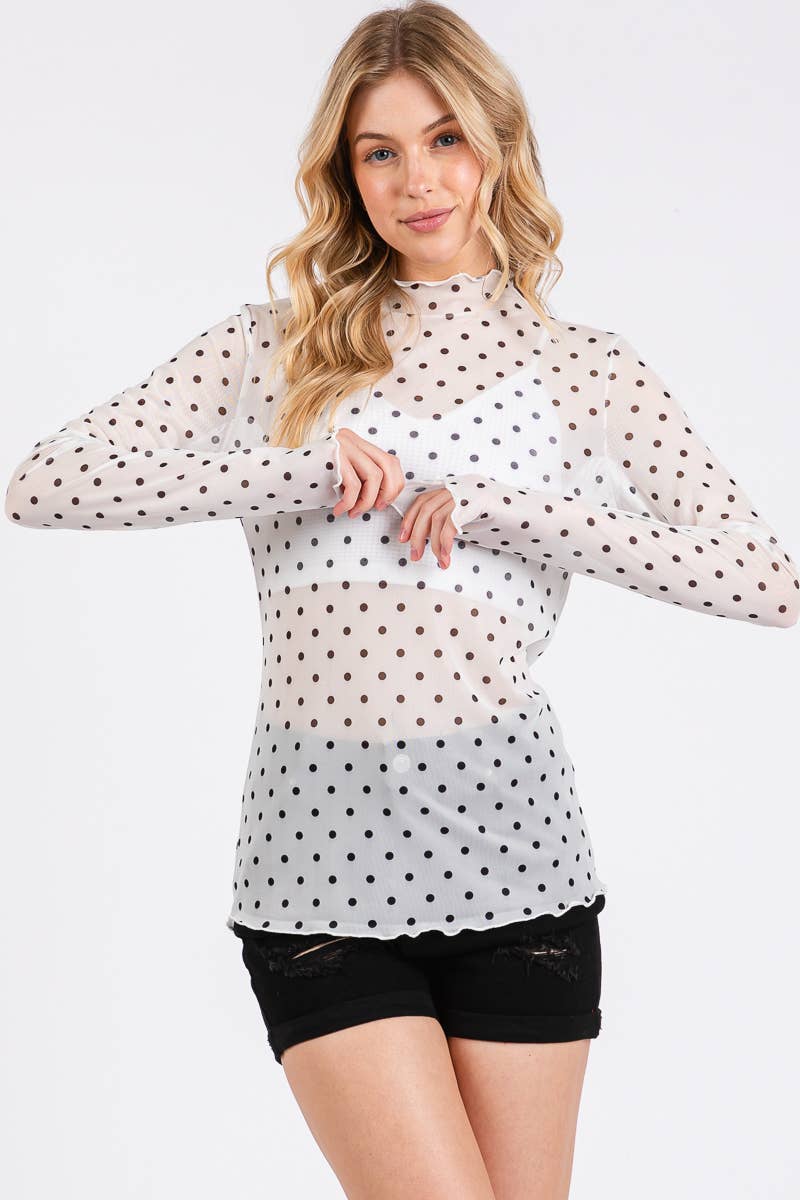 Polka Dot mesh Long Sleeve Top