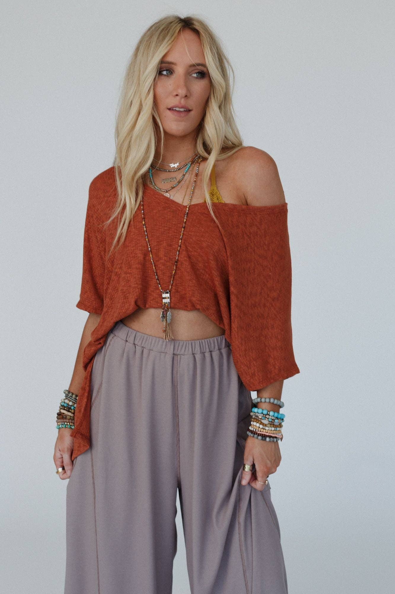 Warm Nights V Neck Top - Cayenne